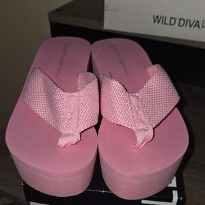 Wild Diva Pink Platform Flip Flops